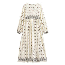 Load image into Gallery viewer, Boho Floral Print Maxi Dress Women Vintage Long Sleeve Tie Neck Loose Dress
