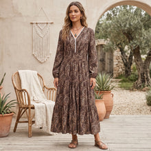 Load image into Gallery viewer, Lantern Sleeve Tiered A-Line Robe Autumn Holiday Vacation Maxi Dress
