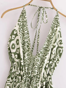 Geometric Print , Backless Sexy Maxi Dress ,Boho Dress