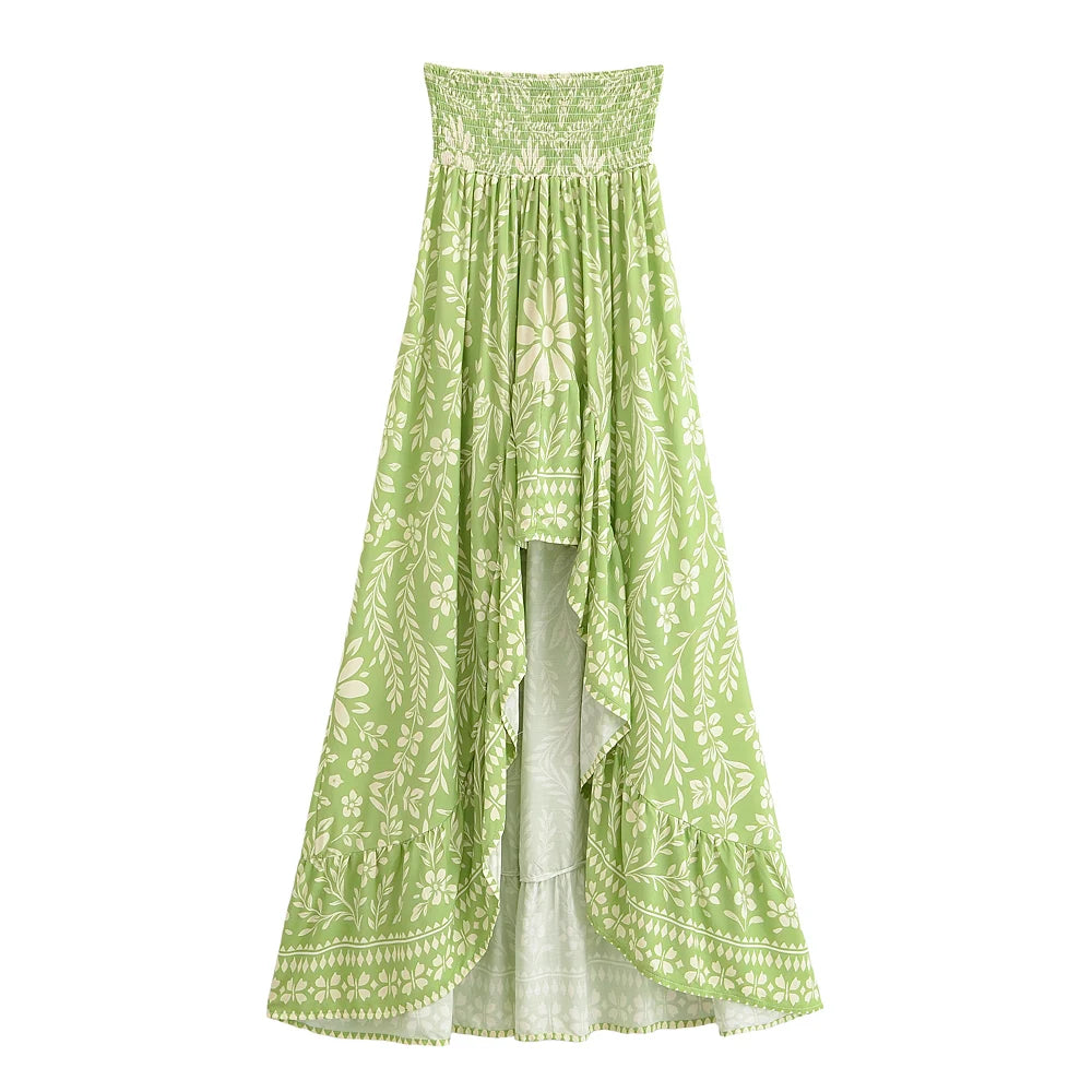 Floral Print, Irregular Sexy High Low , Boho Maxi Skirts