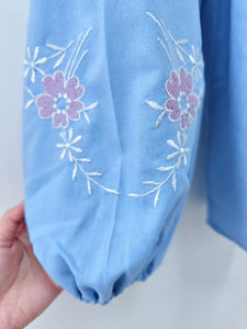 Retro Floral Embroidered ,Linen Cotton Blouse ,Lace-up Tassel Boho Shirts