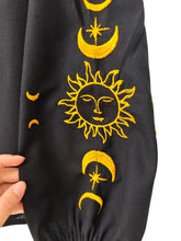 Load image into Gallery viewer, Star Moon Embroidery, Linen Cotton Blouse,Lace-up Tassel Boho Shirts
