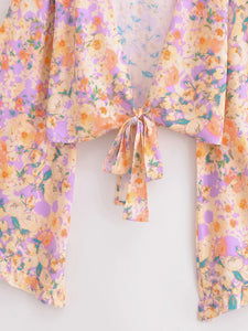 Wild Floral Print ,Short Kimono ,Bikini Cover-ups
