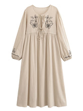 Load image into Gallery viewer, Retro Linen Cotton, Butterfly Embroidery ,Tassel Maxi  Boho Dress
