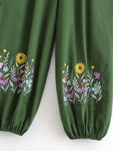 Load image into Gallery viewer, Wild Flower Embroidery ,Linen Cotton Baggy Pants, Bloomers Loose Yoga Trousers
