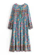 Load image into Gallery viewer, Green Floral Print ,Beach Bohemian Dress,Boho Dress
