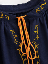 Load image into Gallery viewer, Bird Floral Embroidered ,Linen Cotton Blouse ,Lace-up Tassel Boho Shirt
