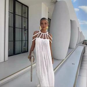 Linen Cotton ,Sexy Knitted Backless, Beach Boho Dress