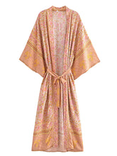 Load image into Gallery viewer, Pink Floral Print,Bohemian Kimono Beach ,Boho Cover-ups
