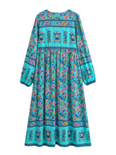 Load image into Gallery viewer, Peacock Green Floral ,Beach Bohemian Maxi Dress,Holiday Boho Dress
