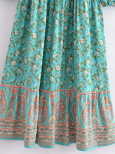 Bohemian Maxi Dresses ,Green Floral ,Summer Boho Dress