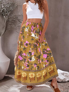 Yellow Floral Print,Bohemian Skirt,Boho Maxi Skirt