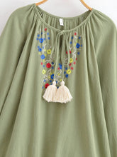 Load image into Gallery viewer, Floral Embroidery, Linen Cotton Blouse, Boho Shirts
