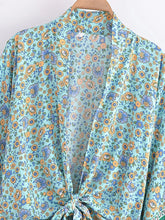 Load image into Gallery viewer, Bohemian Kimono, Boho Bikini Cover-ups,Green Floral Print
