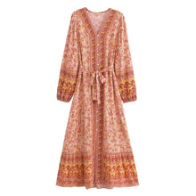 Load image into Gallery viewer, Elegant Floral Print ,Bohemian Maxi Dress ,Holiday Boho Dress
