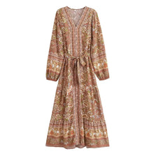 Load image into Gallery viewer, Elegant Floral Print ,Bohemian Maxi Dress ,Holiday Boho Dress
