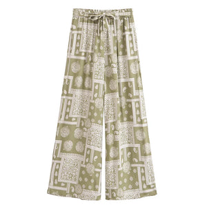 Geometric Floral Print ,Wide Leg Bohemian Pants , Boho Pant Pockets