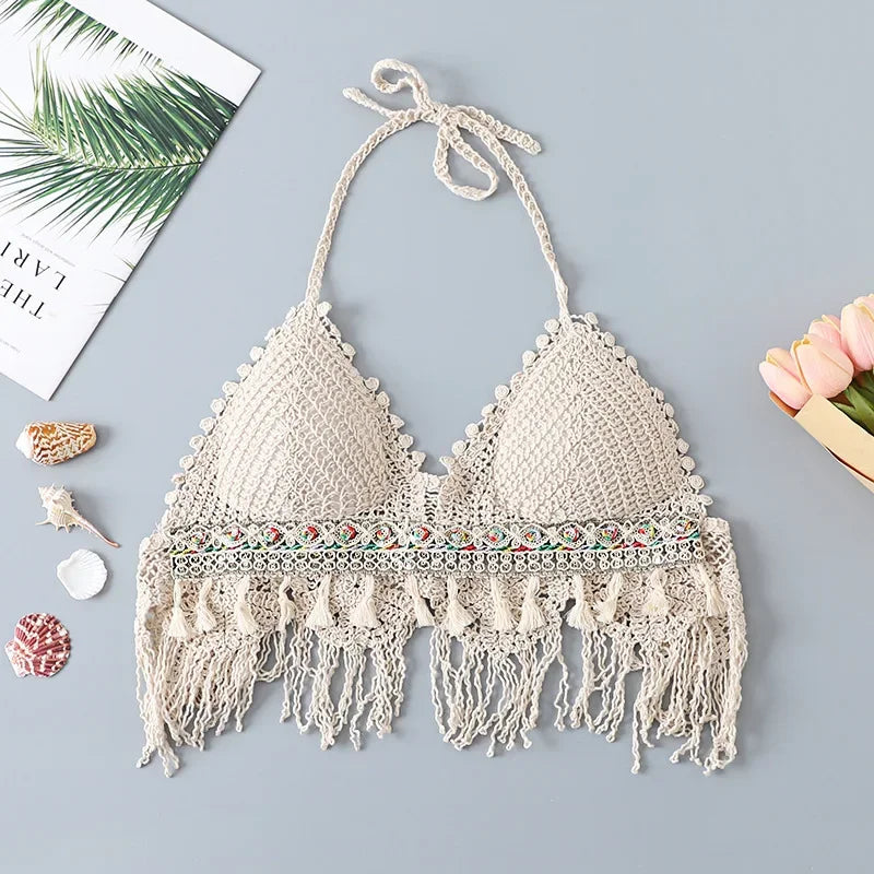 Hollow Out Tassel , Crop Tops Bohemian Vest,Boho Knitted Camis