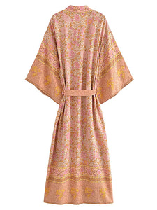 Pink Floral Print,Bohemian Kimono Beach ,Boho Cover-ups