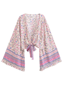 Wild Floral Print ,Short Kimono ,Bikini Cover-ups