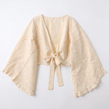 Load image into Gallery viewer, Yellow daisy Flower Embroiderey Short Bohemian Kimono
