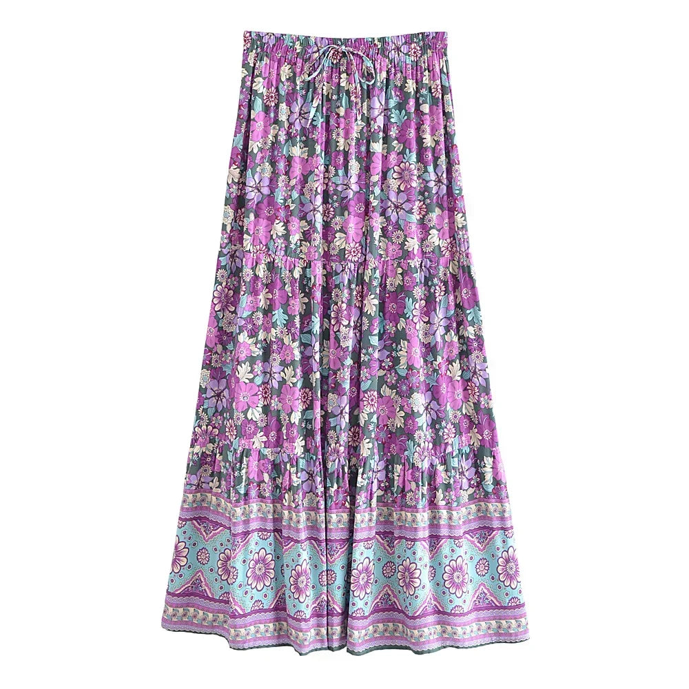 Green Floral Print ,Beach Bohemian Skirt,Boho Skirts