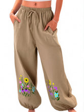 Load image into Gallery viewer, Wild Flower Embroidery ,Linen Cotton Baggy Pants, Bloomers Loose Yoga Trousers
