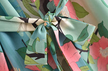 Load image into Gallery viewer, Boho Green Crane &amp; Floral Print Kimono | Rayon Beach Cover-up &amp; Robe
