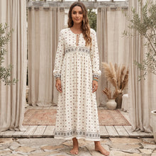 Load image into Gallery viewer, Boho Floral Print Maxi Dress Women Vintage Long Sleeve Tie Neck Loose Dress
