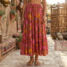Load image into Gallery viewer, Boho Skirt, Maxi Skirt, Red Wild Flower
