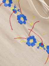 Load image into Gallery viewer, Linen Cotton,Wild Floral Embroidery , Lace-up Tassel Maxi Boho Dress
