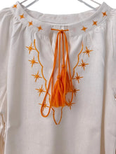 Load image into Gallery viewer, Star Moon Embroidery, Linen Cotton Blouse,Lace-up Tassel Boho Shirts
