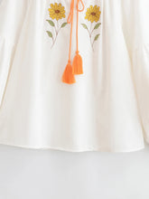 Load image into Gallery viewer, Sun and Floral Embroidery Linen Cotton Shirts  Boho Blusas
