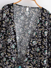 Load image into Gallery viewer, Boho Floral Print Rayon Kimono Top - Ruffle Flare Sleeve Tie Front Beach Cover-up
