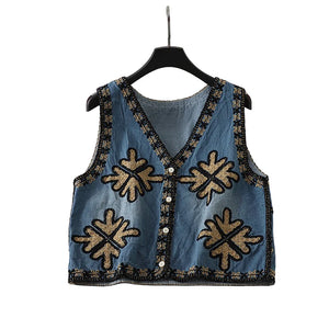 Denim Embroidery ,Suspender Vest ,Sequin Vest Waistcoat