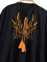 Load image into Gallery viewer, Retro Linen Cotton,Wheat Emberoidery, Lantern Sleeve Boho Maxi Dress
