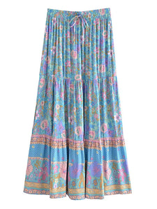 Blue Floral Print ,Beach Bohemian Skirt,Boho Skirts