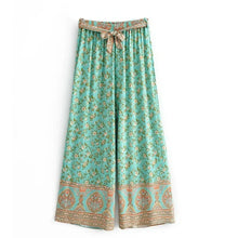 Load image into Gallery viewer, Green Floral Print Bohemian Wide Leg Pants Boho Trousers
