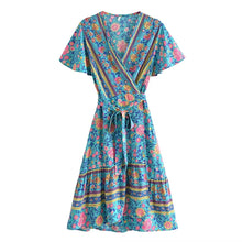 Load image into Gallery viewer, Green Wild Floral-Wrap Boho Mini Dress
