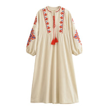 Load image into Gallery viewer, Floral Emberoidery ,Bohemian Maxi Dress ,Linen Cotton Dress
