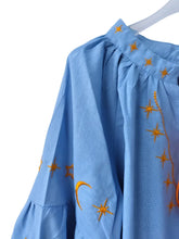Load image into Gallery viewer, Star Moon Embroidery, Linen Cotton Blouse,Lace-up Tassel Boho Shirts
