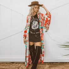 Load image into Gallery viewer, Birds Floral Print Kimono,Boho Kimono,Bikini Cover-ups
