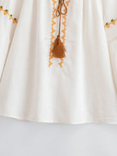 Load image into Gallery viewer, Geometry Embroidered ,Linen Cotton ,Lace-up Tassel Boho Shirt
