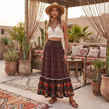 Load image into Gallery viewer, Black Floral Print ,Bohemian Pleated Skirt ,Boho Maxi Skirts
