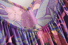 Load image into Gallery viewer, Purple Floral Print,Bohemian Strap Dress,Boho Midi Dress
