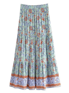 Green Floral Print ,Beach Bohemian Skirt,Boho Skirts