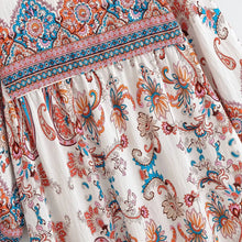 Load image into Gallery viewer, Vintage Floral Printed Women Tie Neck Lantern Sleeve Beach Holiday Maxi Dress
