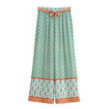 Load image into Gallery viewer, Geometric Floral Print ,Wide Leg Bohemian Pants , Boho Pant Pockets
