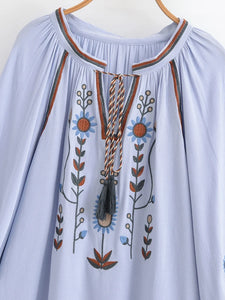 Floral Embroidery, Linen Cotton Shirts ,Boho Blusas