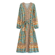 Load image into Gallery viewer, Elegant Floral Print ,Bohemian Maxi Dress ,Holiday Boho Dress
